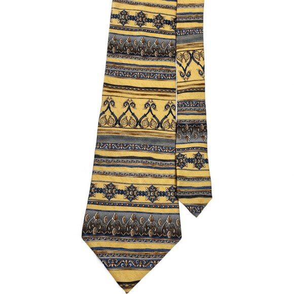 Roundtree & Yorke Silk Tie Baroque Gold Blue Ornate Handmade - Picture 1 of 6